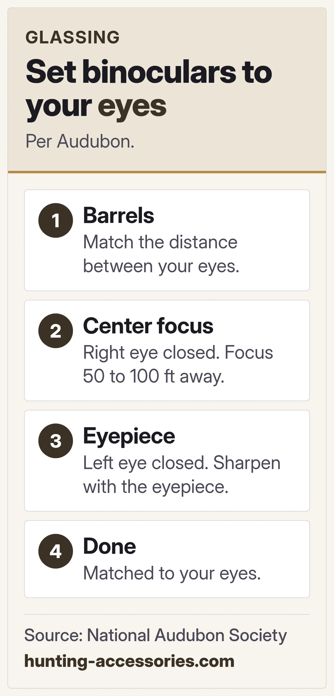 Set binoculars to your eyes. Per Audubon.