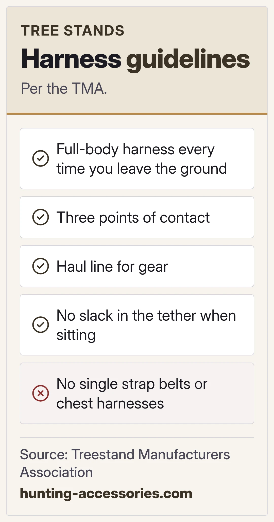 Tree stand harness guidelines. Per the TMA.